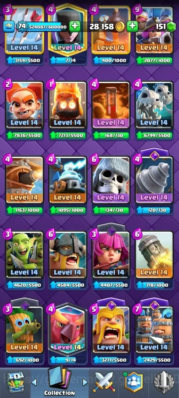 Clash Royale Accounts Lv 74|Trophy 13012|KTL 15|Card121|21 Max|5 Hero|18 image 12