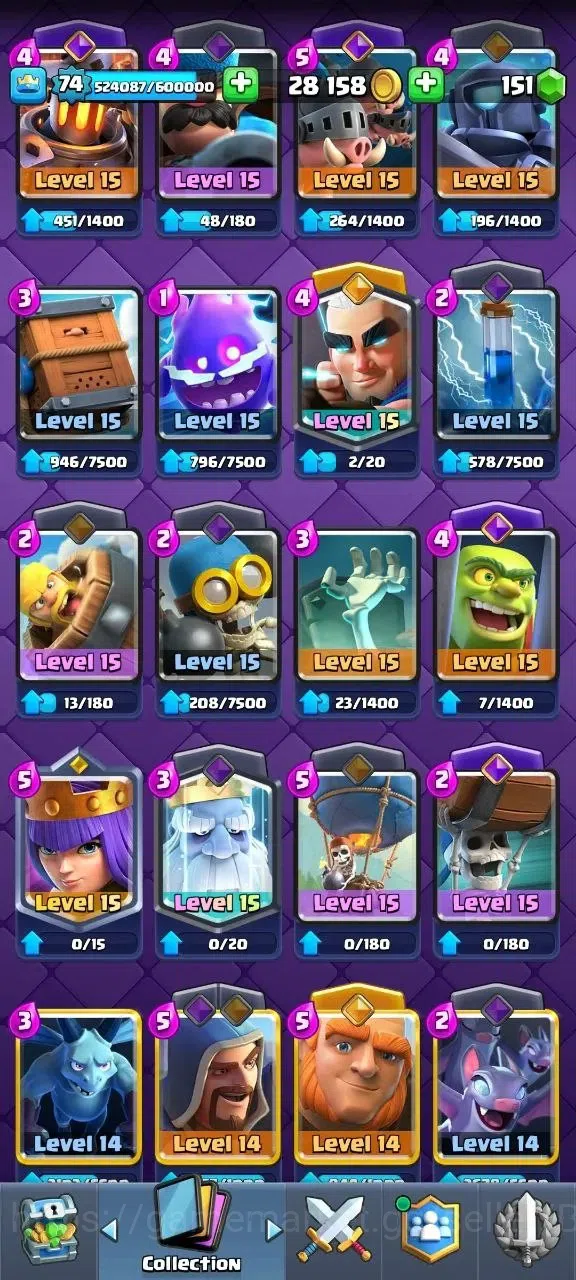 Clash Royale Accounts Lv 74|Trophy 13012|KTL 15|Card121|21 Max|5 Hero|18 image 13