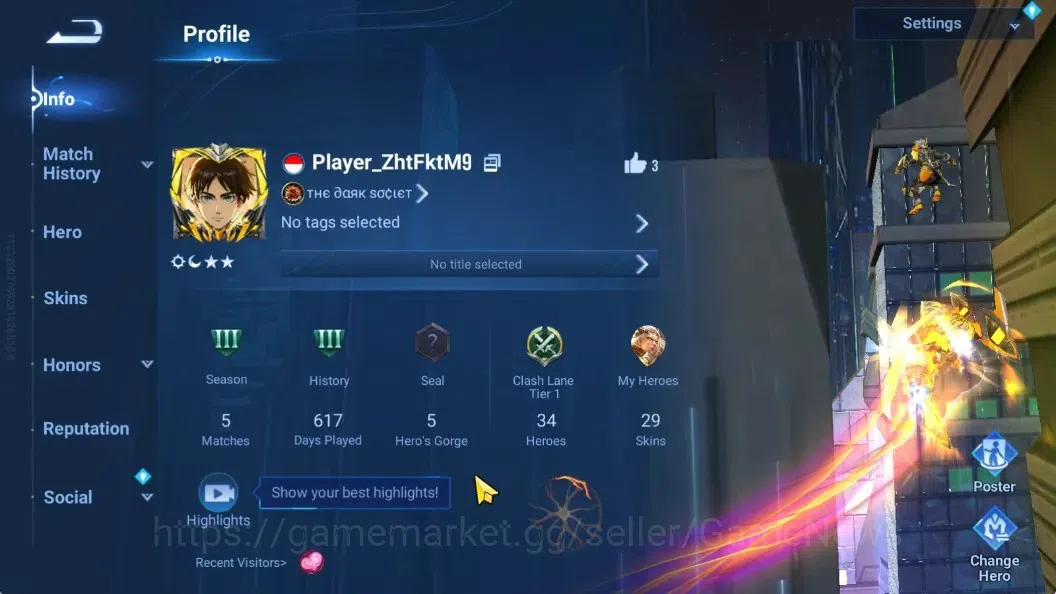 Honor of Kings Accounts Hero 34 Skin 29 | Legend Skin Selection Chest |2 L image 1