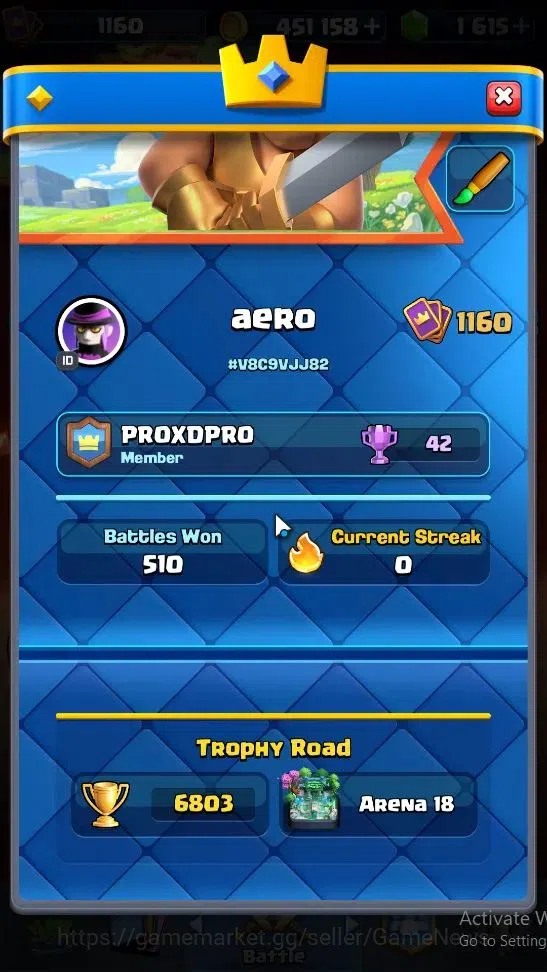 Clash Royale Accounts High-End Lvl 1160|Trophy 6803|KTL 12|Card 116|1 Hero 5 EVO 3 Champ 20 Legend ,33 Epic,30 Rare,29 2