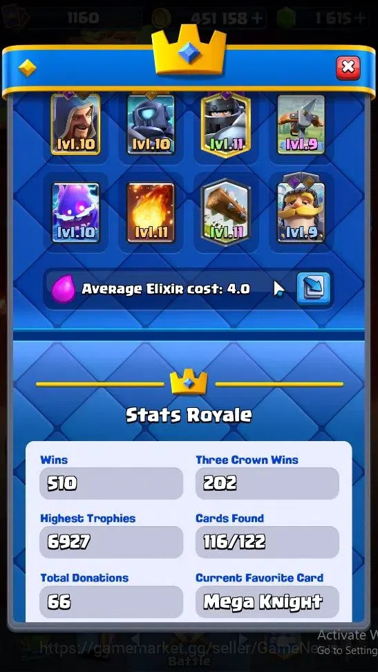Clash Royale Accounts High-End Lvl 1160|Trophy 6803|KTL 12|Card 116|1 Hero 5 EVO 3 Champ 20 Legend ,33 Epic,30 Rare,29 3