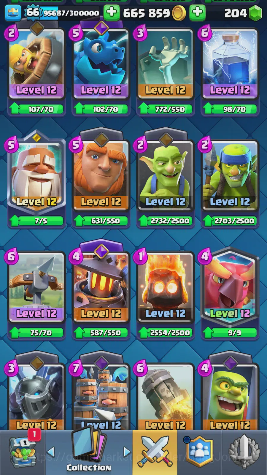 Clash Royale Accounts Lv 66|Trophy 12732|KTL 15|LimitedSkin|Card121|8Max image 2