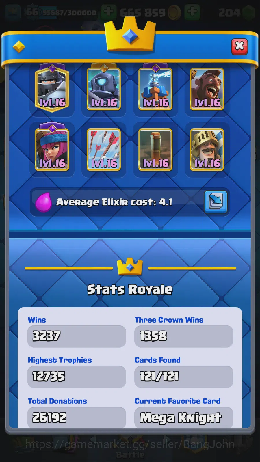 Clash Royale Accounts Lv 66|Trophy 12732|KTL 15|LimitedSkin|Card121|8Max image 9