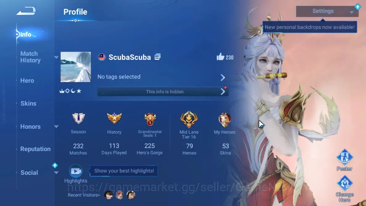 Honor of Kings Accounts Rare Skin Hero 79 Skin 53|Legend Angela,Limited Wang Zhaojun,Lny Da Qiao,AoT Heino,JJK Garo,5 2