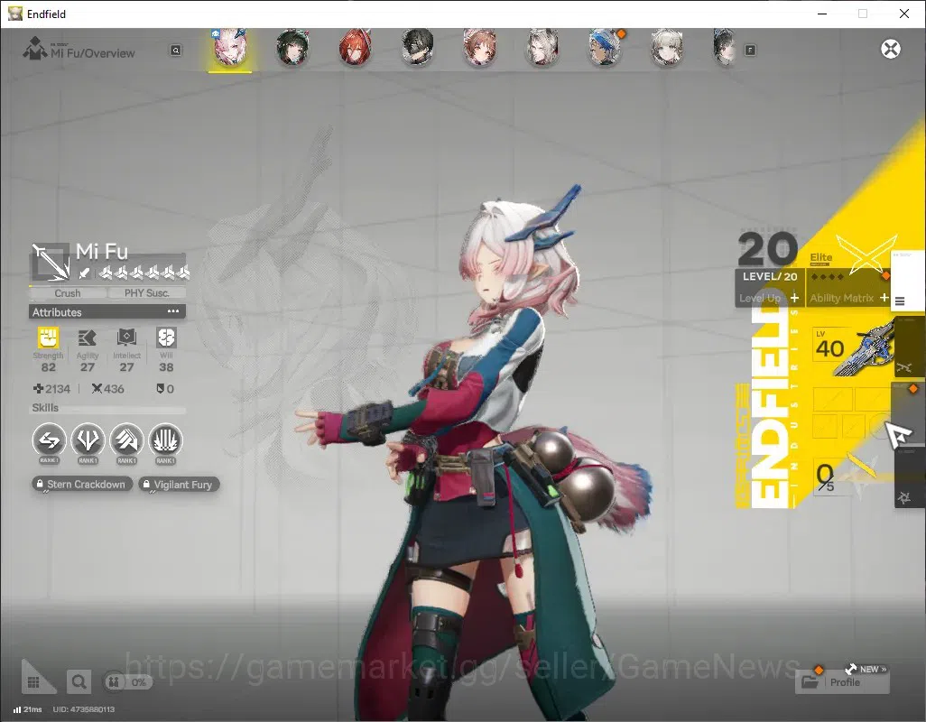Arknights: Endfield Accounts ASIA|Lv 33|5 SSR (2 Limited) + 6 (*6 Weapon)|Zhuang Fangyi + Signature,Mi Fu|Gryphlink|Take 2