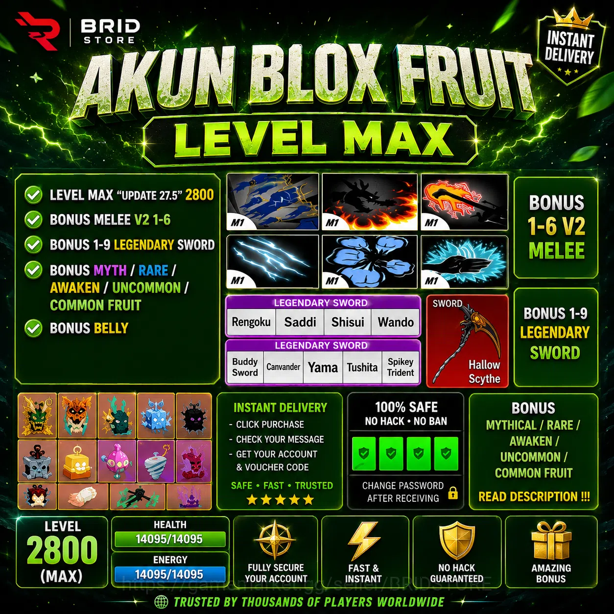 Roblox Accounts Blox Fruits | Max Level 2800 | GODHUMAN image 1