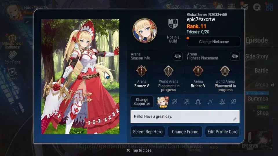 Epic Seven Accounts GLOBAL|UnVerif|New Era|2 ML(Successor Tanyu, Salom image 2