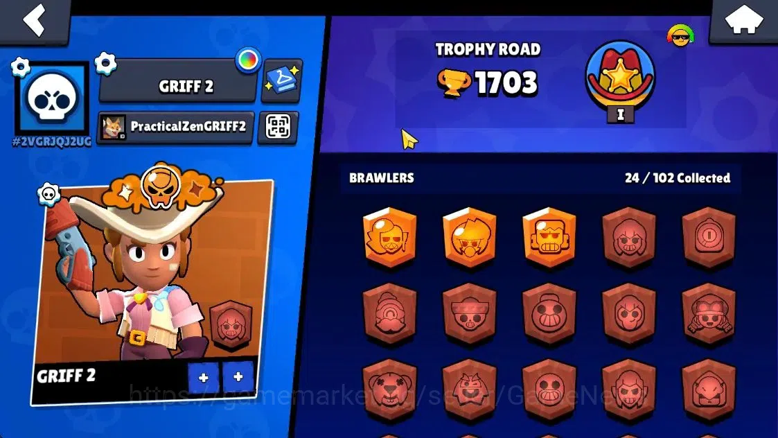 Brawl Stars Accounts 1703 Trophy|24 Brawlers 1 Max Lvl [EMZ] Myth Mortis|14 Skins|2 Epic [Sugarplum rosa] 2 SR|4,5K PP|CN 11