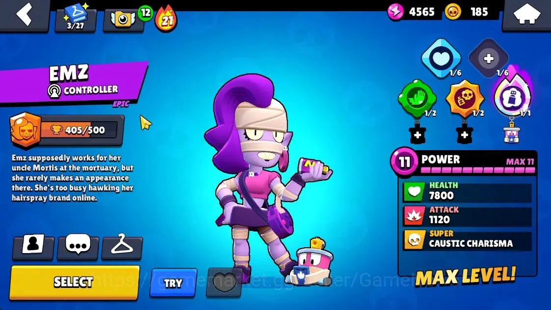 Brawl Stars Accounts 1703 Trophy|24 Brawlers 1 Max Lvl [EMZ] Myth Mortis|14 Skins|2 Epic [Sugarplum rosa] 2 SR|4,5K PP|CN 15