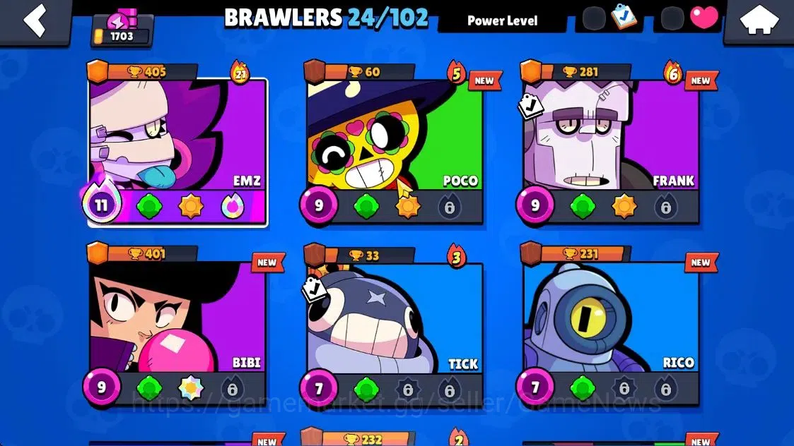 Brawl Stars Accounts 1703 Trophy|24 Brawlers 1 Max Lvl [EMZ] Myth Mortis|14 Skins|2 Epic [Sugarplum rosa] 2 SR|4,5K PP|CN 5