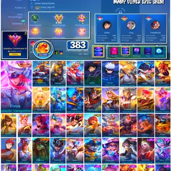 Mobile Legends: Bang Bang Accounts #4294 383 Skins | Freya Galactic Vanquisher (LEGEND) | Xavier Satoru Gojo (JUJUTSU