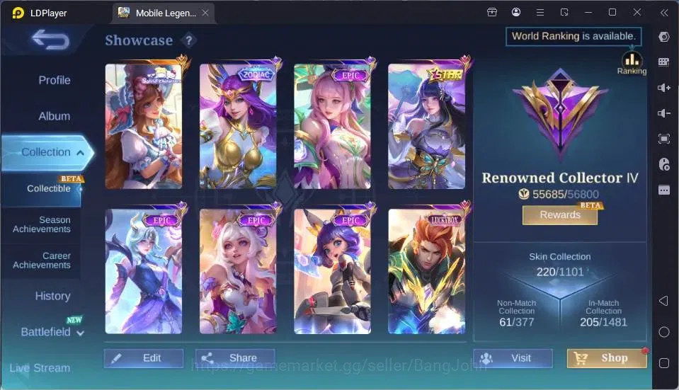 Mobile Legends: Bang Bang Accounts GLOBAL Hero 108 Skin 220|Star Kagura|LBox Claude|S image 17