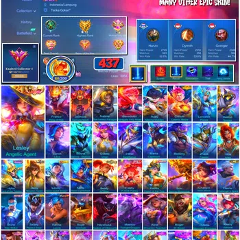 Mobile Legends: Bang Bang Accounts 🔥 #4028 🔥 437 Skins 💎 2 Legend Skins Lesley Angelic Agent + Franco King of Hell