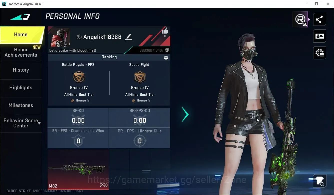 Blood Strike Accounts Starter ASIA Starter|ETERNAL M82-Noxdra Lv2|2 LEGENDARY Embroidery Camo Chests|1 EPIC Rename 1