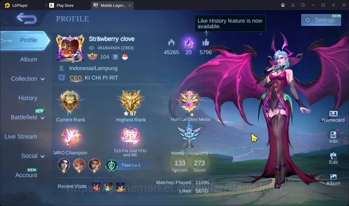 Mobile Legends: Bang Bang Accounts Others Global|Hero 133|Skin 273|Renowned|11.11 Hayabusa,|LBox Zhask|Star Lesley|ZDC 1