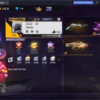 Free Fire Accounts Indonesia | M1887 Sterling Conqueror Lv.6 | M1887-Hand of Hope | Jujutsu Kaisen Bundle | Sleepy Duckling