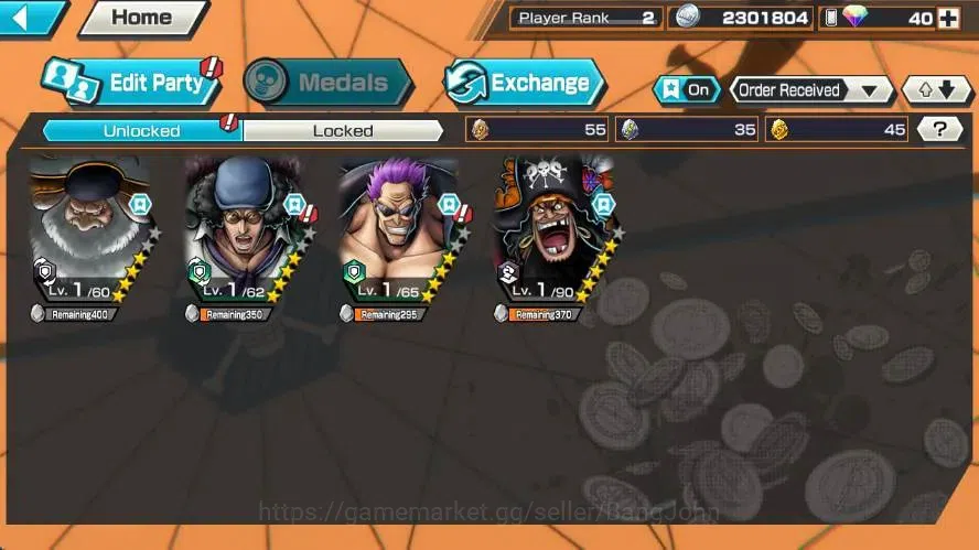 One Piece Bounty Rush Accounts High-End Global | EX 4 | PR 2 | St. Jaygarcia,Kuzan,Zephyr,Marshall D. Teach | LogBandai 4