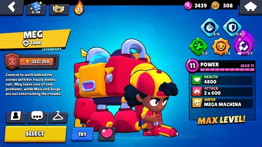 Brawl Stars Accounts 1016 Trophy|18 Brawlers 2 MAX Lvl [Meg,Edgar]|1 Epic Skins [Shelly Dancer]|9K Bling 71 Gem 2K 12
