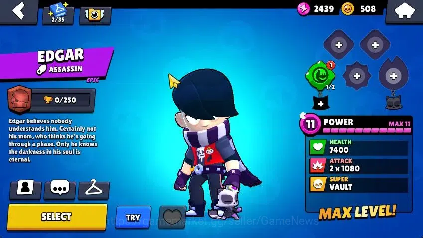 Brawl Stars Accounts 1016 Trophy|18 Brawlers 2 MAX Lvl [Meg,Edgar]|1 Epic Skins [Shelly Dancer]|9K Bling 71 Gem 2K 13
