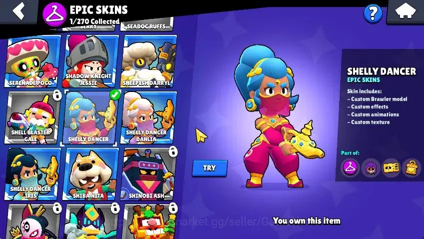 Brawl Stars Accounts 1016 Trophy|18 Brawlers 2 MAX Lvl [Meg,Edgar]|1 Epic Skins [Shelly Dancer]|9K Bling 71 Gem 2K 8