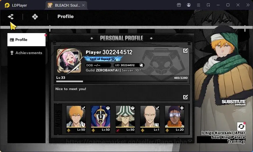 BLEACH: Soul Resonance Accounts Nuverse SEA|Lv.33|5 SSR 2 Sign (Tosen,Uruhara,Mayuri,MadarameB1,IchigoDZ-B1)|Log 1