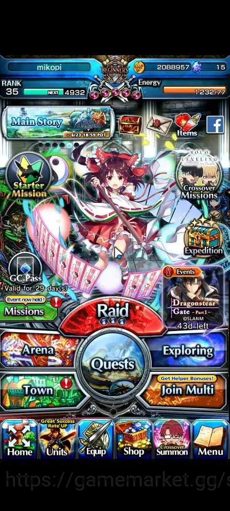 Grand Summoners Accounts Global|Rank 35|3 Ascend 1 TW|Reimu Hakurei+TW,Mari image 1