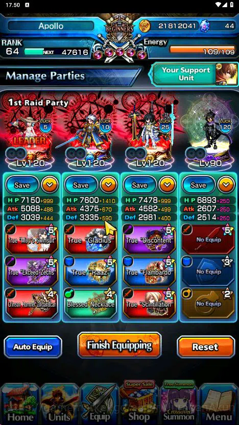 Grand Summoners Accounts Mid-Game [GLOBAL] Rank 64 | 17 Ascend (UPRoyTW, SanosukeTW, Summer MiyuTW, Sunraku & Etc)+Sp.Art 2