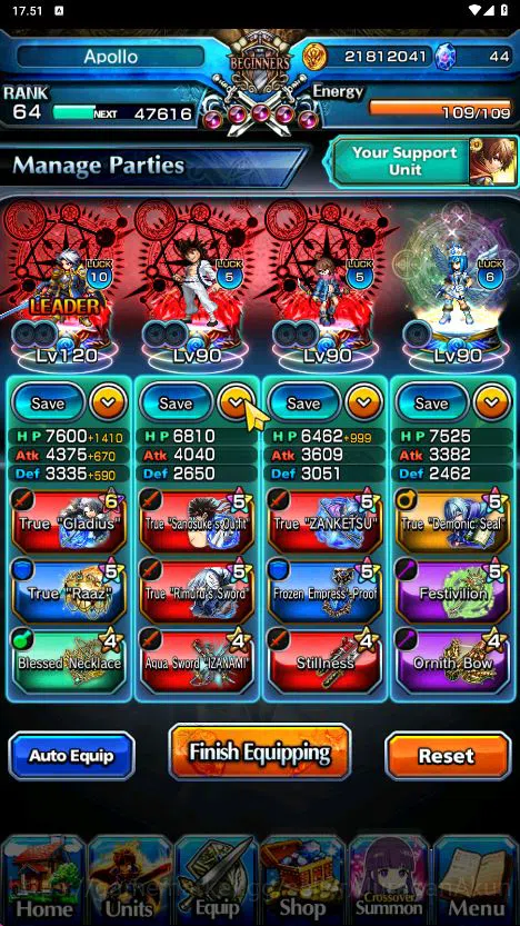 Grand Summoners Accounts Mid-Game [GLOBAL] Rank 64 | 17 Ascend (UPRoyTW, SanosukeTW, Summer MiyuTW, Sunraku & Etc)+Sp.Art 3