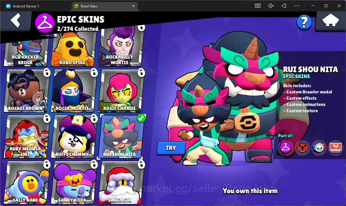 Brawl Stars Accounts Thropy 492|9 Brawler|2 Lv11(Shelly,Edgar,JaeYong)|2 Mythic(Otis,Tickoyaki),2 Epic(Edgar,Nita)|165 10