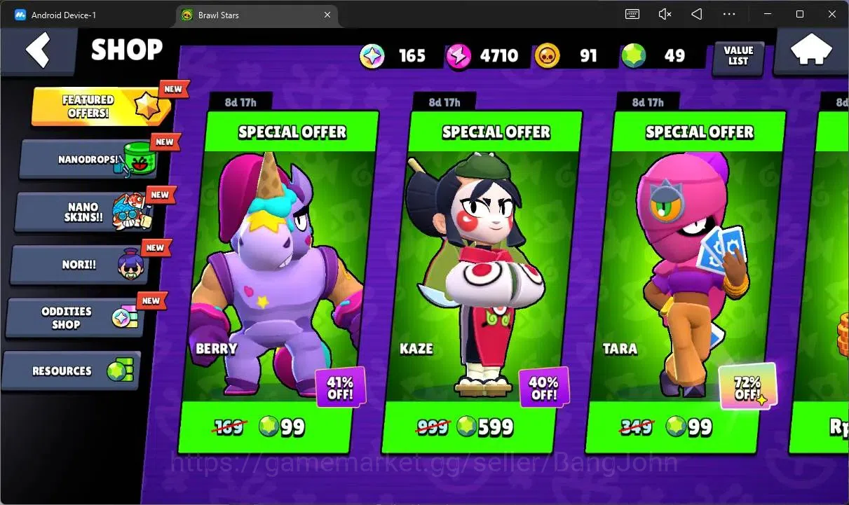 Brawl Stars Accounts Thropy 492|9 Brawler|2 Lv11(Shelly,Edgar,JaeYong)|2 Mythic(Otis,Tickoyaki),2 Epic(Edgar,Nita)|165 4