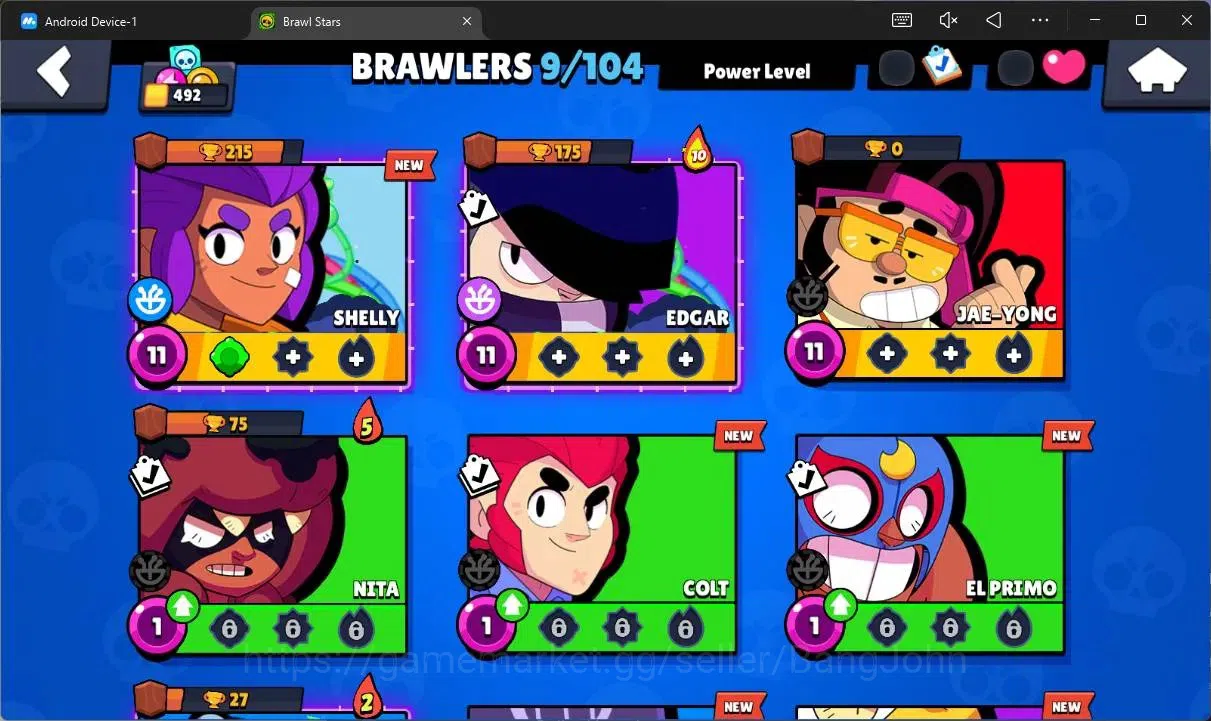 Brawl Stars Accounts Thropy 492|9 Brawler|2 Lv11(Shelly,Edgar,JaeYong)|2 Mythic(Otis,Tickoyaki),2 Epic(Edgar,Nita)|165 5