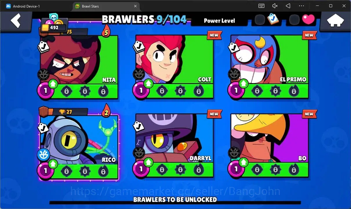 Brawl Stars Accounts Thropy 492|9 Brawler|2 Lv11(Shelly,Edgar,JaeYong)|2 Mythic(Otis,Tickoyaki),2 Epic(Edgar,Nita)|165 6