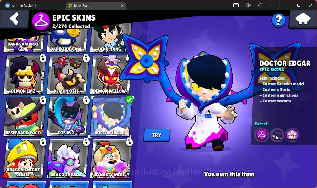 Brawl Stars Accounts Thropy 492|9 Brawler|2 Lv11(Shelly,Edgar,JaeYong)|2 Mythic(Otis,Tickoyaki),2 Epic(Edgar,Nita)|165 9