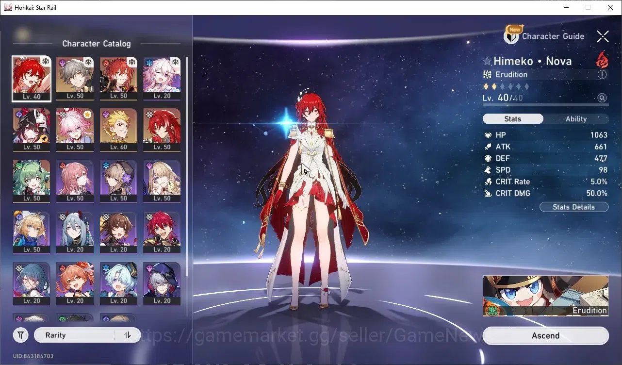 Honkai Star Rail Accounts Others ASIA|TL 40|6 Limited| Himeko Nova,Evanescia,Sparkle,Huohuo,Gilgamesh,Argenti +1 STD 1
