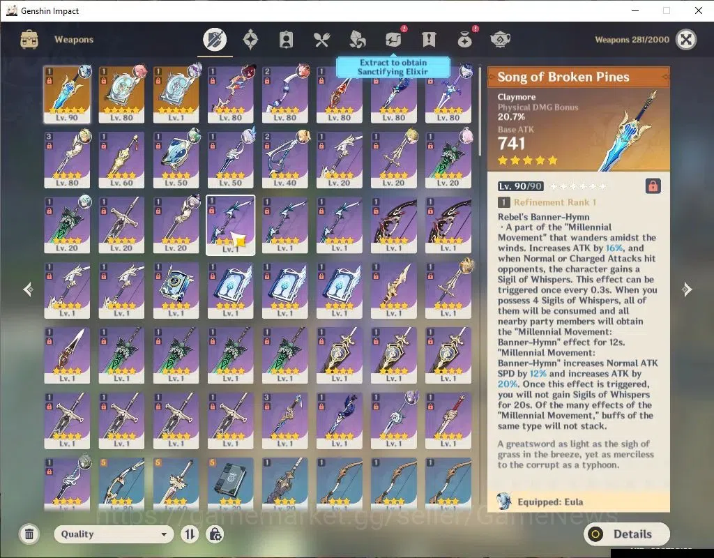 Genshin Impact Accounts ASIA |AR 54|6 Limited+3(*5Weapon)|Eula+Sign,Skirk, image 5