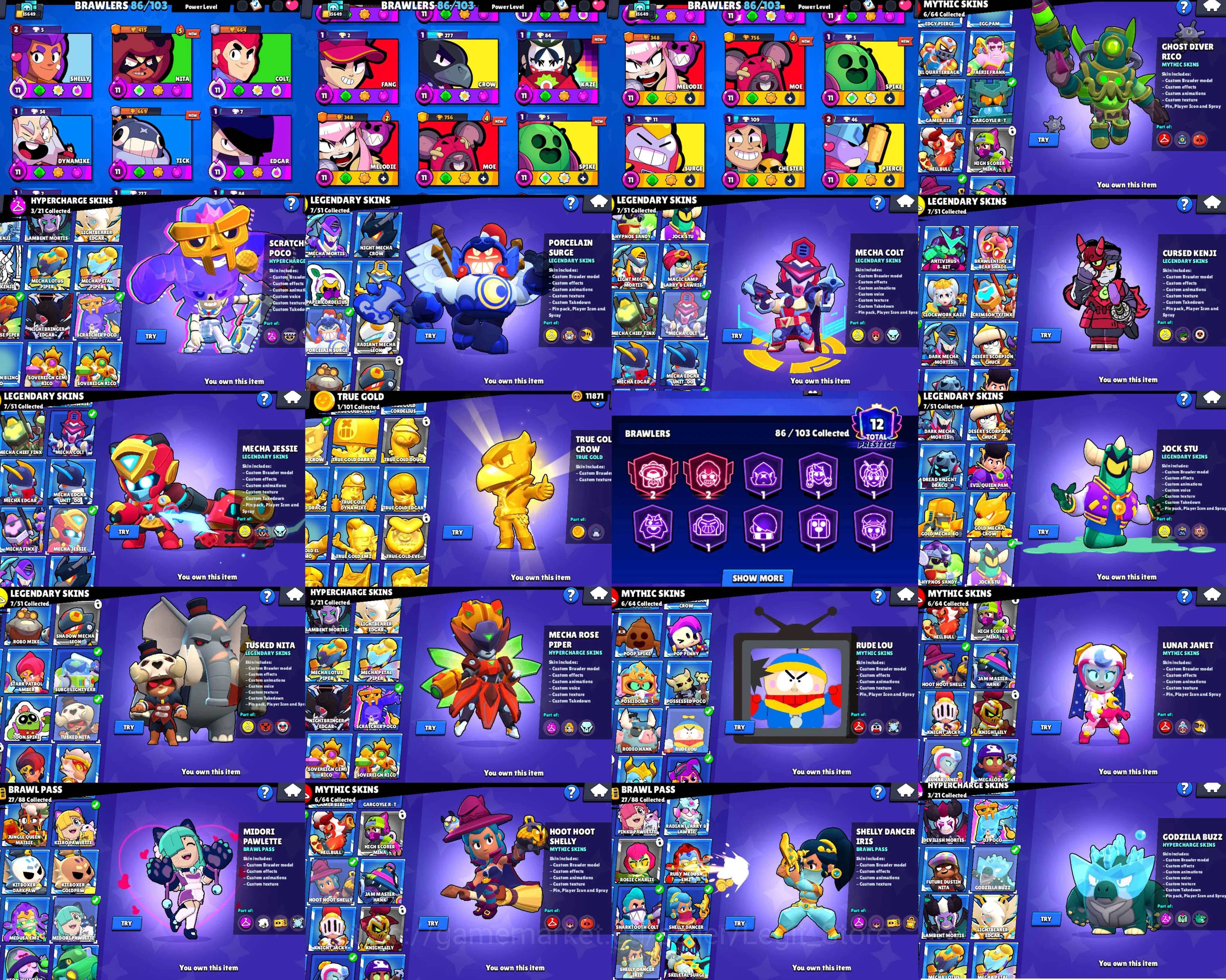 Brawl Stars Accounts 35600 TROPHY | 86 BRAWLERS | 2-2 LVL PRESTIGE | GO image 2