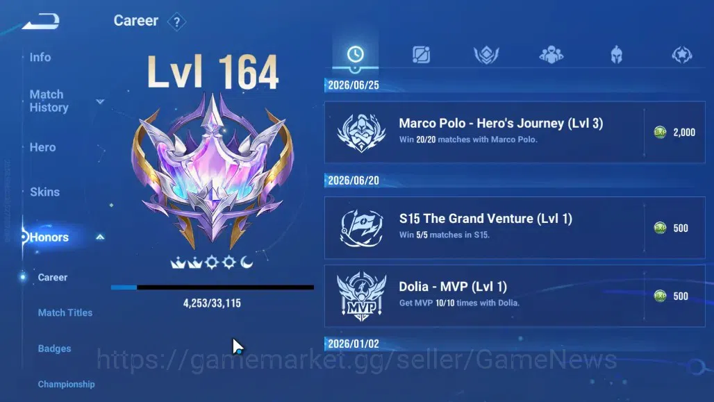 Honor of Kings Accounts Hero 113 Skin 200|Limited Dolia,MarcoPolo,SunCe,Yu image 7