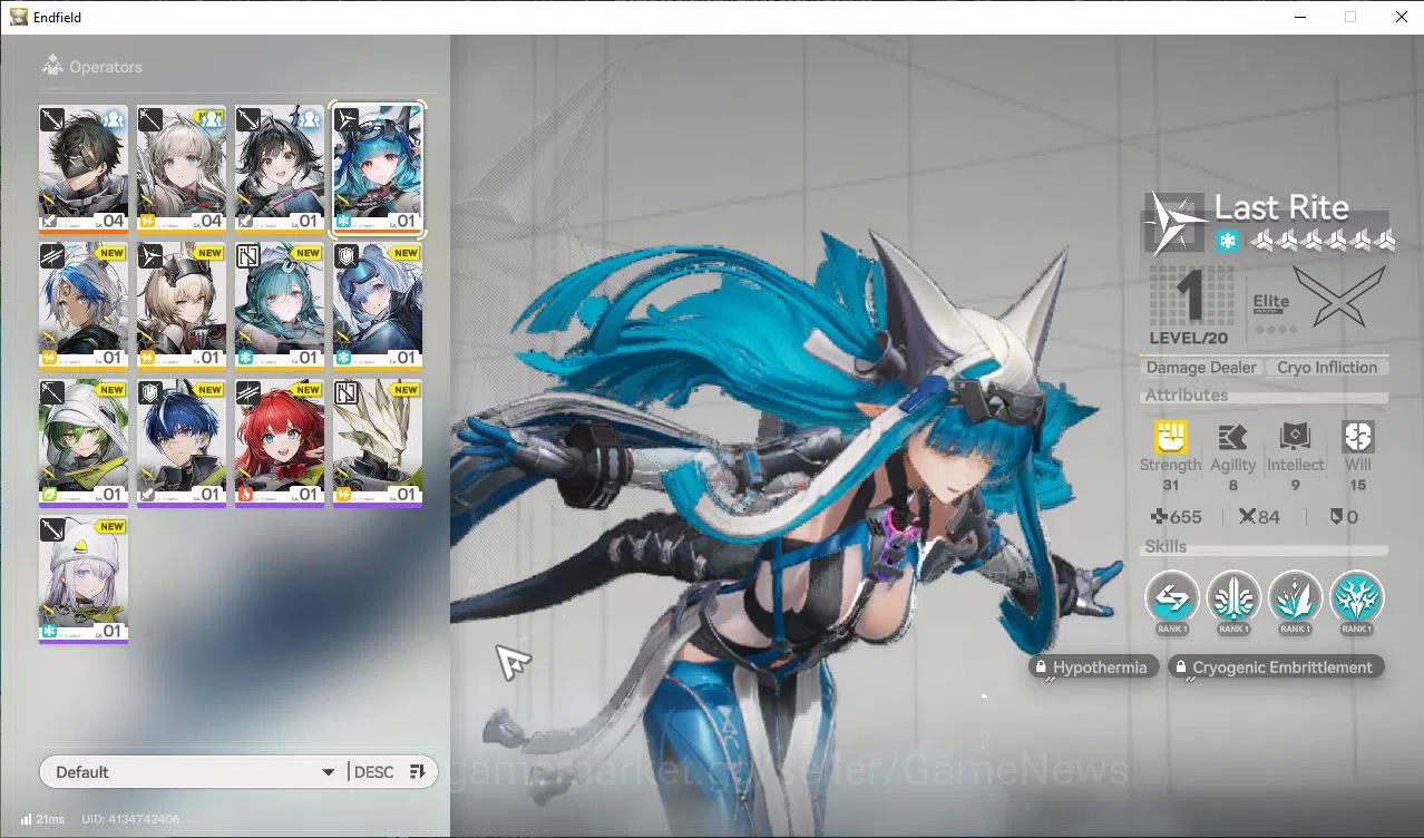 Arknights: Endfield Accounts Asia Lv2|1k Arsenal|1SSR(Last Rite)+6SR Operators|7 6*+30 5*WP|250 Oro,3