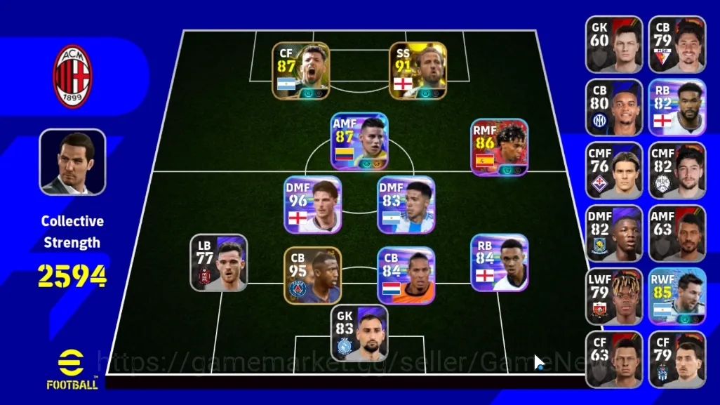 eFootball Accounts Others Andorid|Power 2594|2 Epic Harry Kane,Sergio Aguero|4 Show Time James Rodriguez,Lamine Yamal,Lionel 1