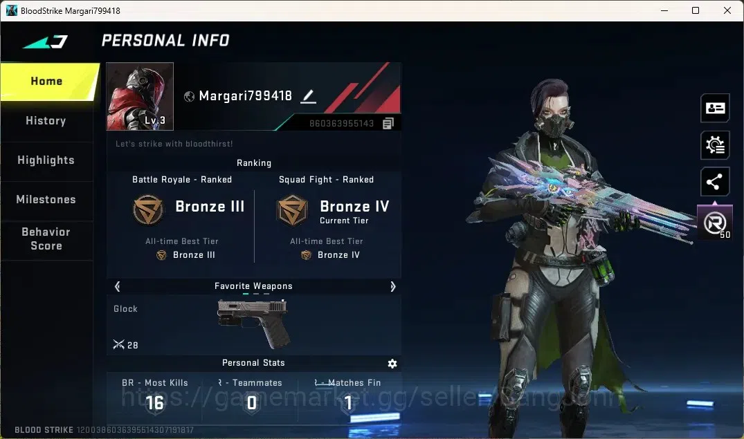 Blood Strike Accounts Others ASIA | 1 ETERNAL: M4A1-Blight's Embrace |1 Epic Name Changing Card|160 Eternal Upgrade 1