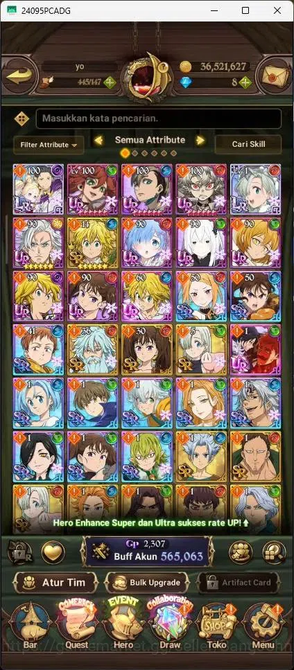 The Seven Deadly Sins: Grand Cross Accounts Endgame Global | 565,063k CC |2 LR|2 UR|LR Elizabeth 1/6|UR Menor 1/6,DKM 5