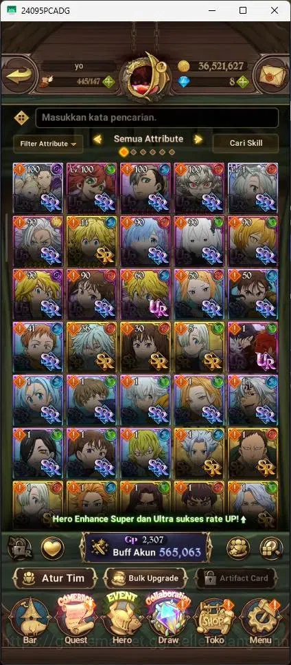 The Seven Deadly Sins: Grand Cross Accounts Endgame Global | 565,063k CC |2 LR|2 UR|LR Elizabeth 1/6|UR Menor 1/6,DKM 6