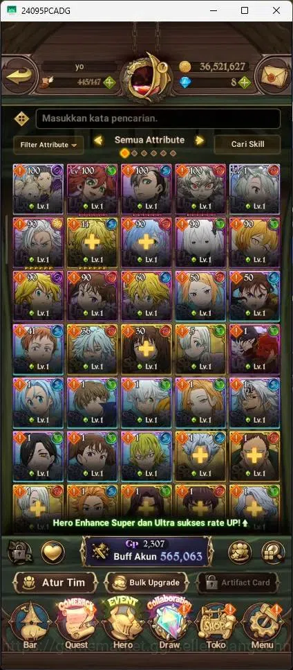 The Seven Deadly Sins: Grand Cross Accounts Endgame Global | 565,063k CC |2 LR|2 UR|LR Elizabeth 1/6|UR Menor 1/6,DKM 7