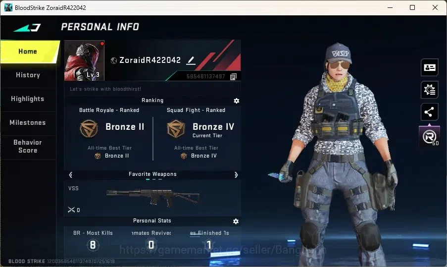 Blood Strike Accounts Others ASIA | 1 Ultra Melee: Butterfly Knife-Synthwave|1 Ultra Gun|4 Legendary Gun|1 Epic Name 1