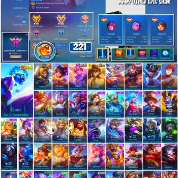 Mobile Legends: Bang Bang Accounts 🔥 #4142 🔥 💎 221 Skins 👑 Collector Natalia Warrioress Paragon ⚔️ Renowned Collector V