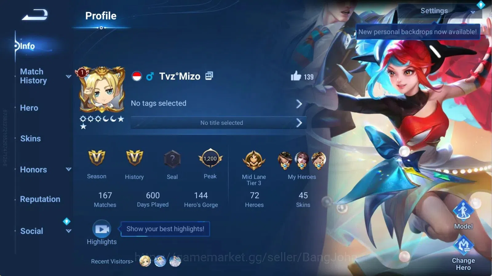 Honor of Kings Accounts Global | 72H 45S | LEGEND Scorchette, EVENT EXCLUS image 1