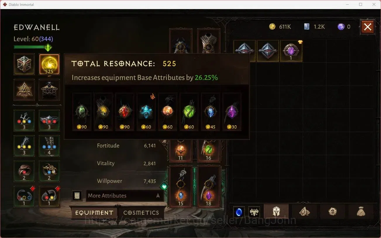 Diablo Immortal Accounts High-End OCE - Azmodan | 60 (344) Druid - Maledictor | CR 24k | Reso 525 | Hell 3 | 1 Cosmetics |Lv 7