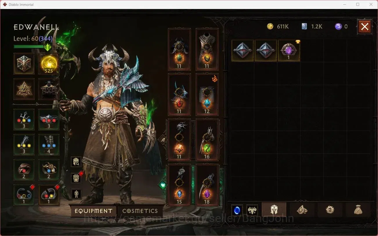 Diablo Immortal Accounts High-End OCE - Azmodan | 60 (344) Druid - Maledictor | CR 24k | Reso 525 | Hell 3 | 1 Cosmetics |Lv 8