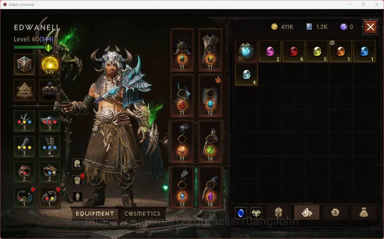 Diablo Immortal Accounts High-End OCE - Azmodan | 60 (344) Druid - Maledictor | CR 24k | Reso 525 | Hell 3 | 1 Cosmetics |Lv 9