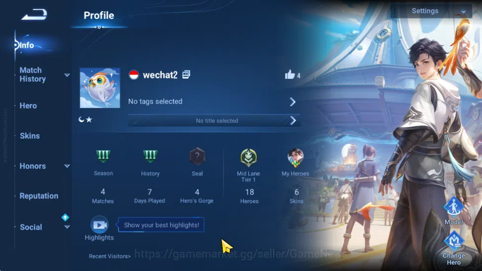 Honor of Kings Accounts Hero 18  Skin 6|Starter with Legend Skin Selection image 2